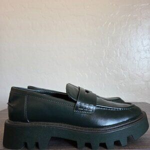 Zara Chunky Platform Loafer Shoes Dark Green Women's 6.5 EU 37 Academia Preppy